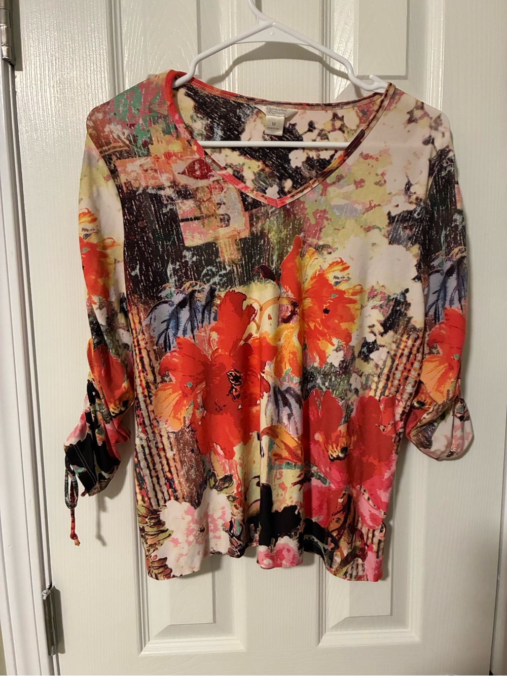 Christopher & Banks Vibrant Red Floral V-Neck Tunic